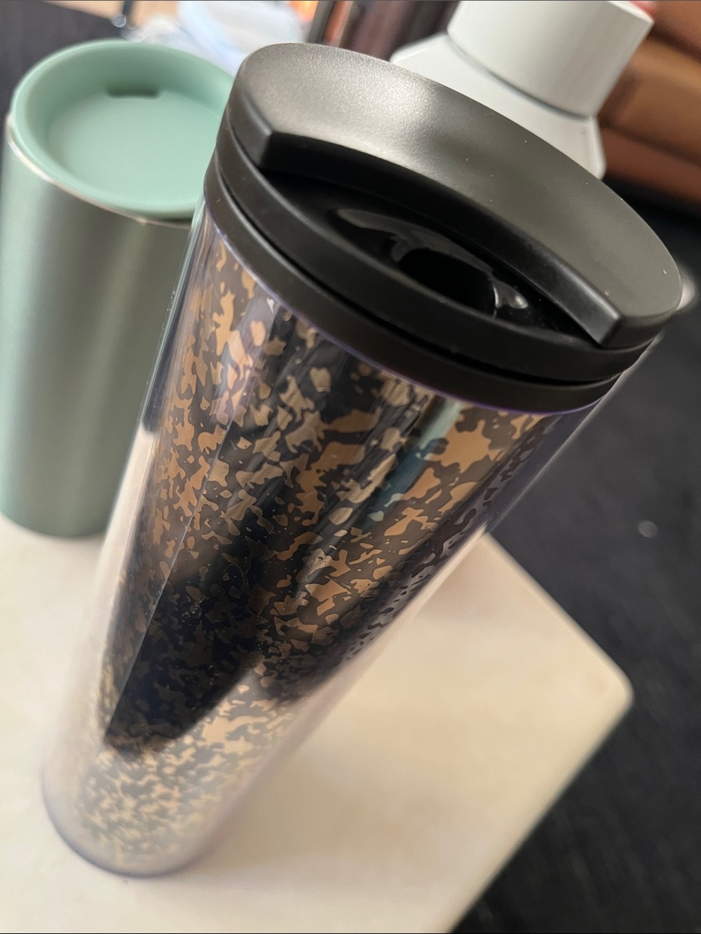 Starbucks 2019 Holiday Black Gold Narrow Hot & Cold Tumbler 16oz